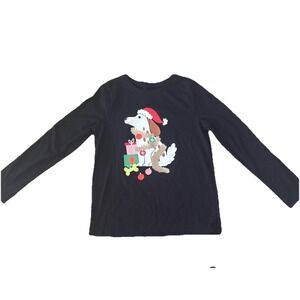 Cat‎ & Jack Long Sleeve T-Shirt Size XL (14)- Black/Dog/Christmas
